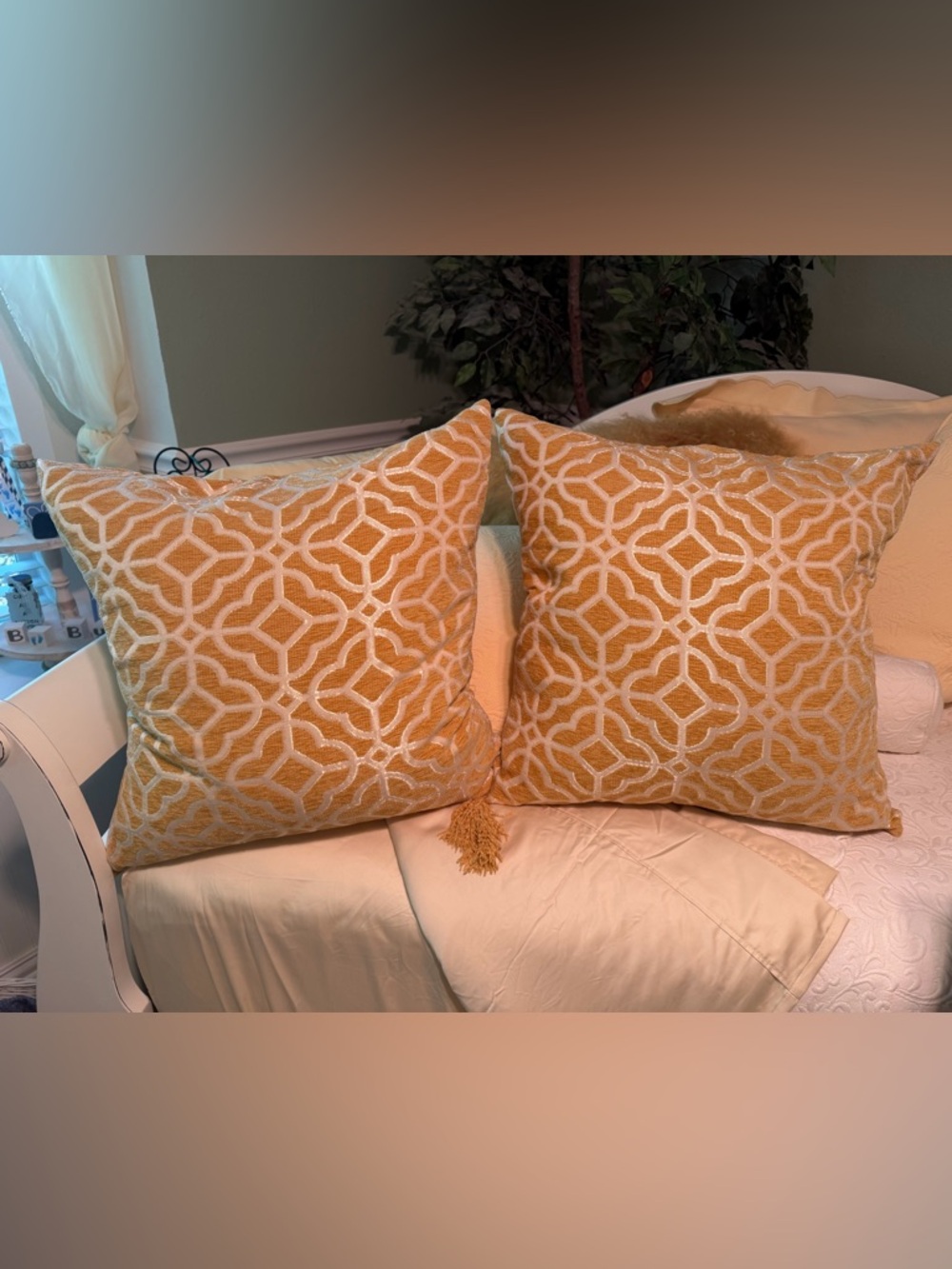 Mustard Yellow Geometric Throw Pillow Covers - Pair